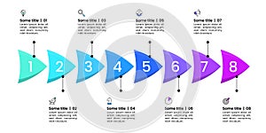 Infographic template. 8 abstract arrows in a row with numbers