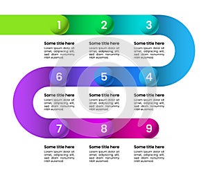 Infographic template. 9 balls with numbers on the line