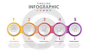 Infographic template for business. 5 Steps Timeline diagram with circles, presentation vector infographic