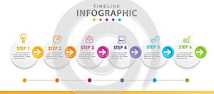 Infographic template for business. 6 Steps Modern Timeline diagram with circles, presentation vector infographic