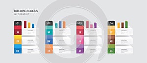 Infographic template for business. 12 Months Block Project plan schedule chart Timeline diagram, gantt progress steps milestone