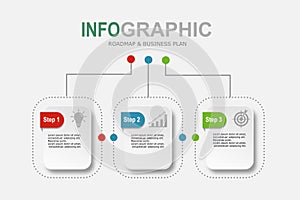 Infographic template for business plan ,strategy, roadmap. 3 Steps Modern Timeline diagram with graphs and business icon,