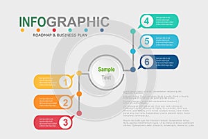 Infographic template for business plan ,strategy, roadmap. 6 Steps Modern Timeline diagram with graphs and business icon,