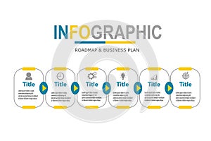 Infographic template for business plan ,strategy, roadmap. 6 Steps Modern Timeline diagram ,minimal style, presentation vector