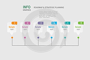 Infographic template for business plan ,strategy, roadmap. 6 Steps Modern Timeline diagram paper cut style, presentation vector