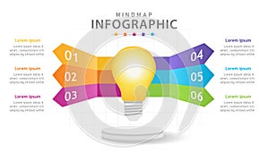 Infographic 6 Steps Modern Mindmap diagram with light bulb, presentation  infographic