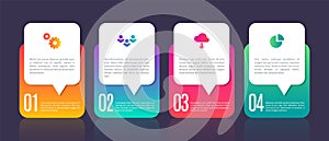 Infographic template chart elements. 4 steps business process. Web site interface, smart mobile option, digital