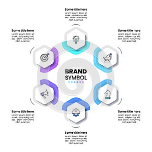 Infographic template. Circle with 6 hexagons and icons