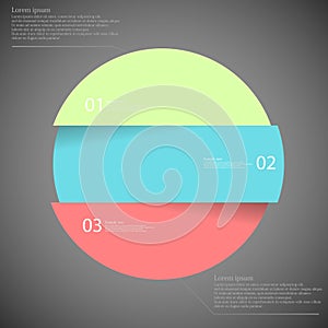 Infographic template with circle divided to three parts on dark