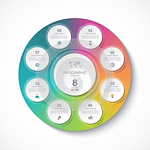 Infographic template with 8 circles, options, steps, parts. photo
