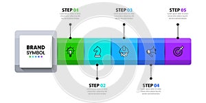 Infographic template. Colorful line with 5 steps and icons