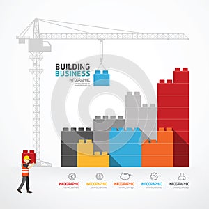 Infographic Template with crane building blocks. concept vector