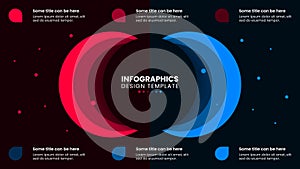 Infographic template. Dark circle with two sides and 6 steps