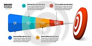 Infographic template. Dartboard with 4 steps and a funnel