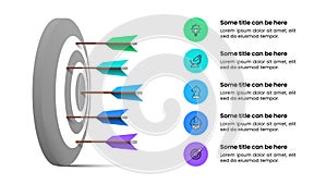 Infographic template. Dartboard with 5 arrows and icons