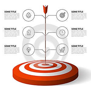 Infographic template. Dartboard with 6 icons and text