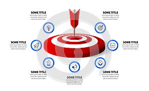 Infographic template. Dartboard with 7 steps and icons