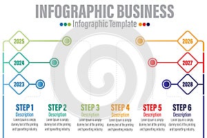 Infographic template design with business and analytics icons. timeline concept with 6 options or steps. included terminal,