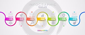 Infographic template design with business icons. Flow chart with seven options or steps. Infographic business concept.