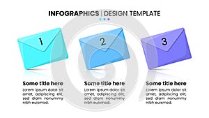 Infographic template. 3 envelopes with numbers and text