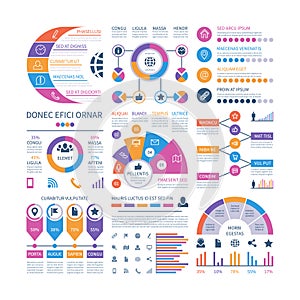 Infographic template. Financial investment graphs, process timeline organization flowchart. Infographics vector elements