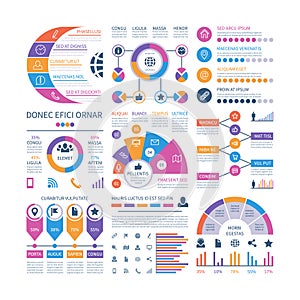 Infographic template. Financial investment graphs, process timeline organization flowchart. Infographics vector elements photo