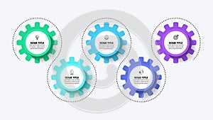 Infographic template. Gears with a line and 5 steps