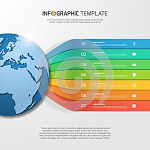 Infographic template with globe for graphs, charts, diagrams.