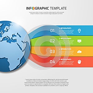 Infographic template with globe for graphs, charts, diagrams.