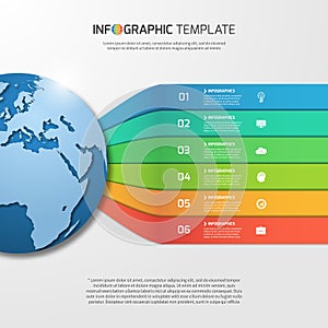 Infographic template with globe for graphs, charts, diagrams.