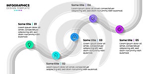 Infographic template. Gray line with 5 steps and icons