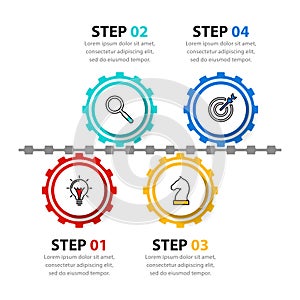 Infographic template with icons and 4 options or steps. Chain with gears