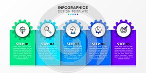 Infographic template with icons and 5 options or steps. Gears