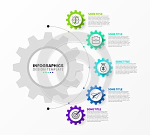 Infographic template with icons and 5 options or steps. Gears