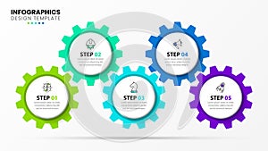 Infographic template with icons and 5 options or steps. Gears