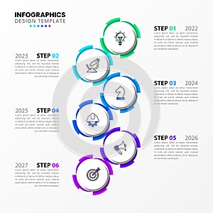 Infographic template with icons and 6 options or steps. Connected gears