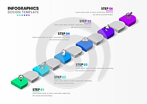 Infographic template with icons and 6 options or steps. 3D path