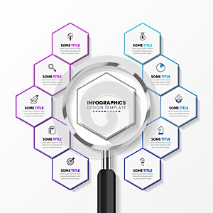 Infographic template with icons and 10 options or steps. Hexagons photo