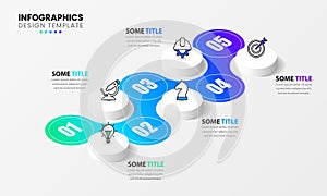 Infographic template with icons and 5 options or steps. Isometric circles