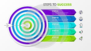 Infographic template with icons and 5 options or steps. Success