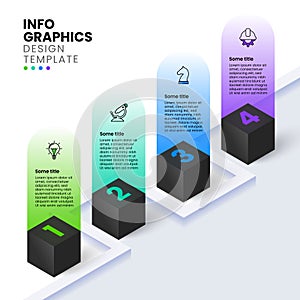 Infographic template. Isometric path with 4 black cubes