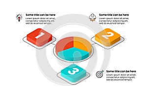 Infographic template. Isometric pie with 3 steps