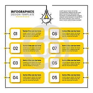 Infographic template. Light bulb with 8 ideas on the line