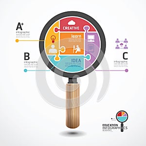 Infographic Template with magnifier jigsaw banner