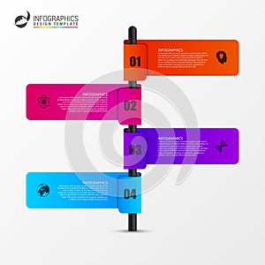 Infographic template of multidirectional pointers on a signpost