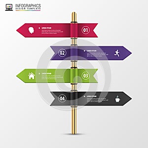 Infographic template of multidirectional pointers on a signpost