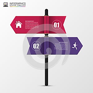 Infographic template of multidirectional pointers on a signpost. Vector