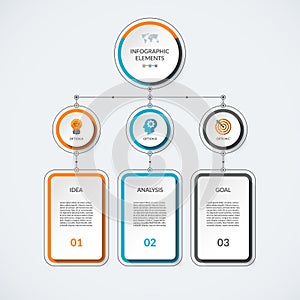 Infographic template with 3 option circles and columns.