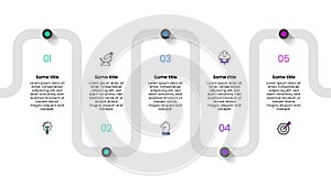 Infographic template. A rectangular path with 5 steps