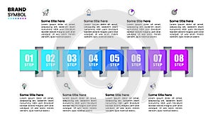 Infographic template. Ribbon in a row with 8 steps and numbers